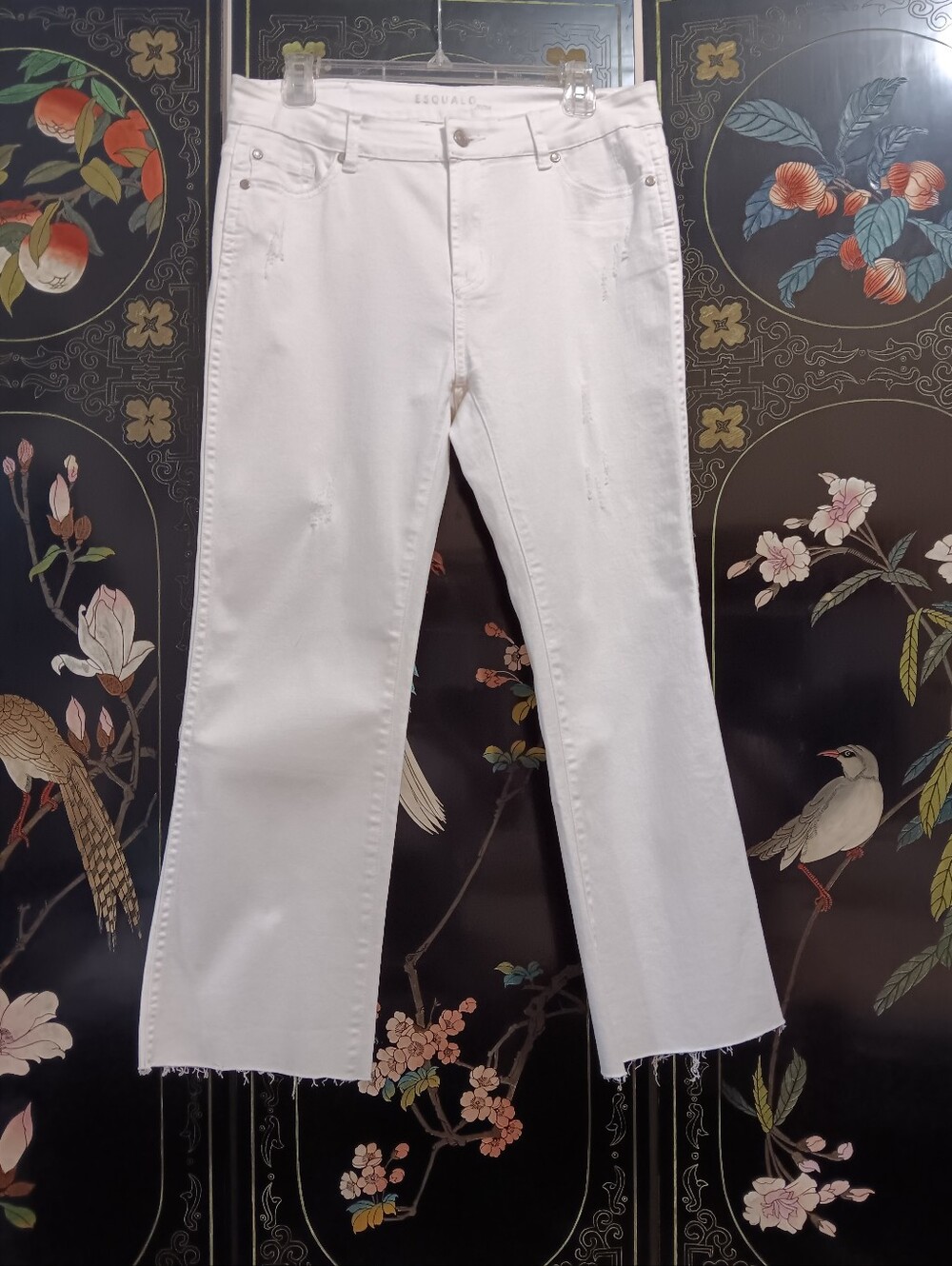 ESQUALO Cream Cropped Straight-Leg Jeans